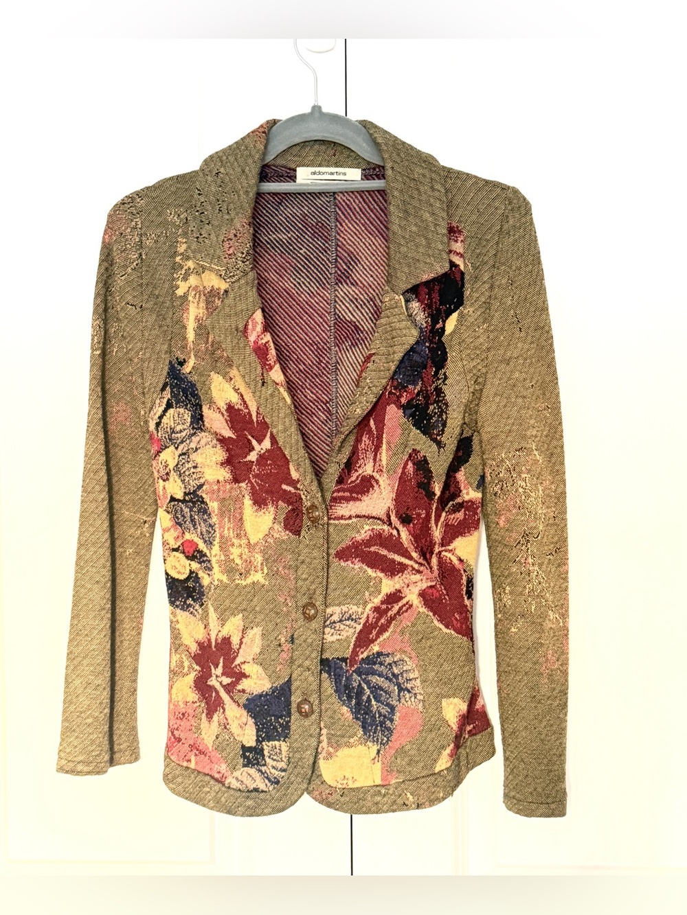 Aldo Martins Barcelona Floral Knit Jacket Cardigan Sweater Blazer Lightweight 4